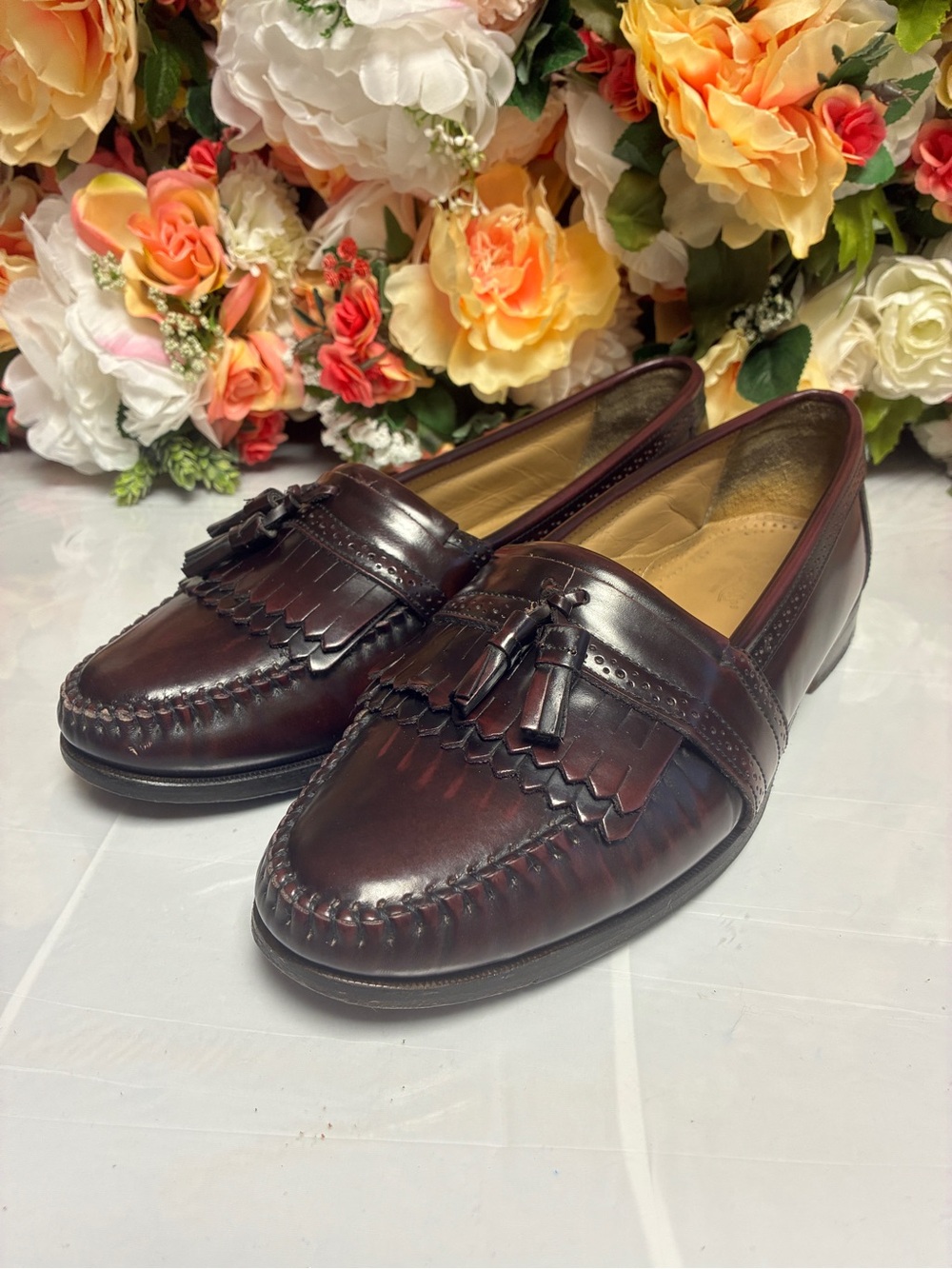 G.H. Bass Weejuns Frazer Leather Kiltie Tassel Loafers Burgundy Slip On 11.5 D